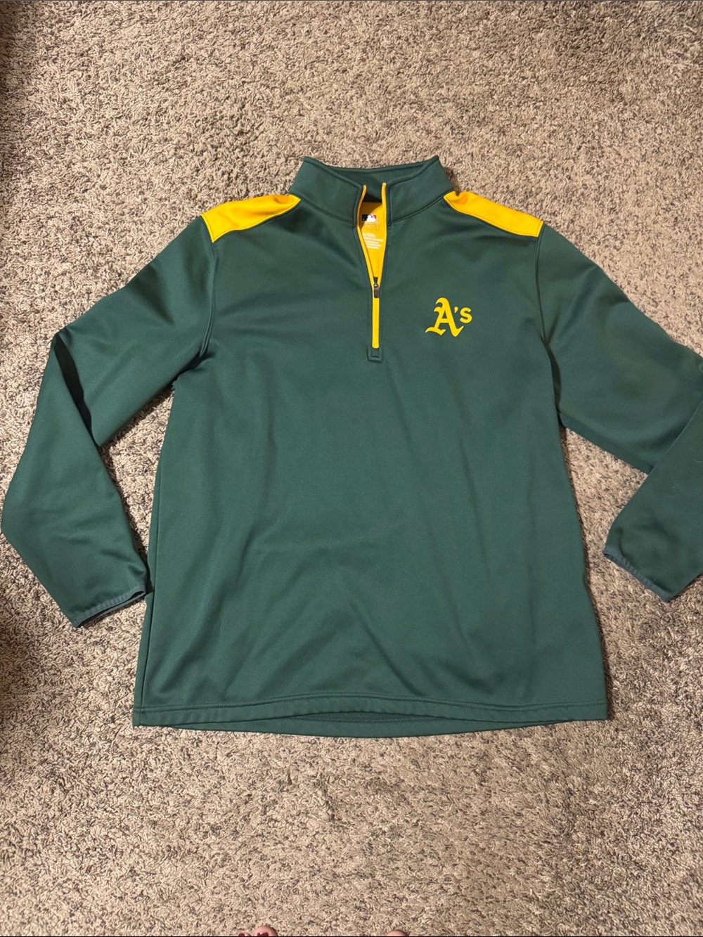 MLB Oakland A’s Athletic Quarter-Zip Pullover in Green with Yellow